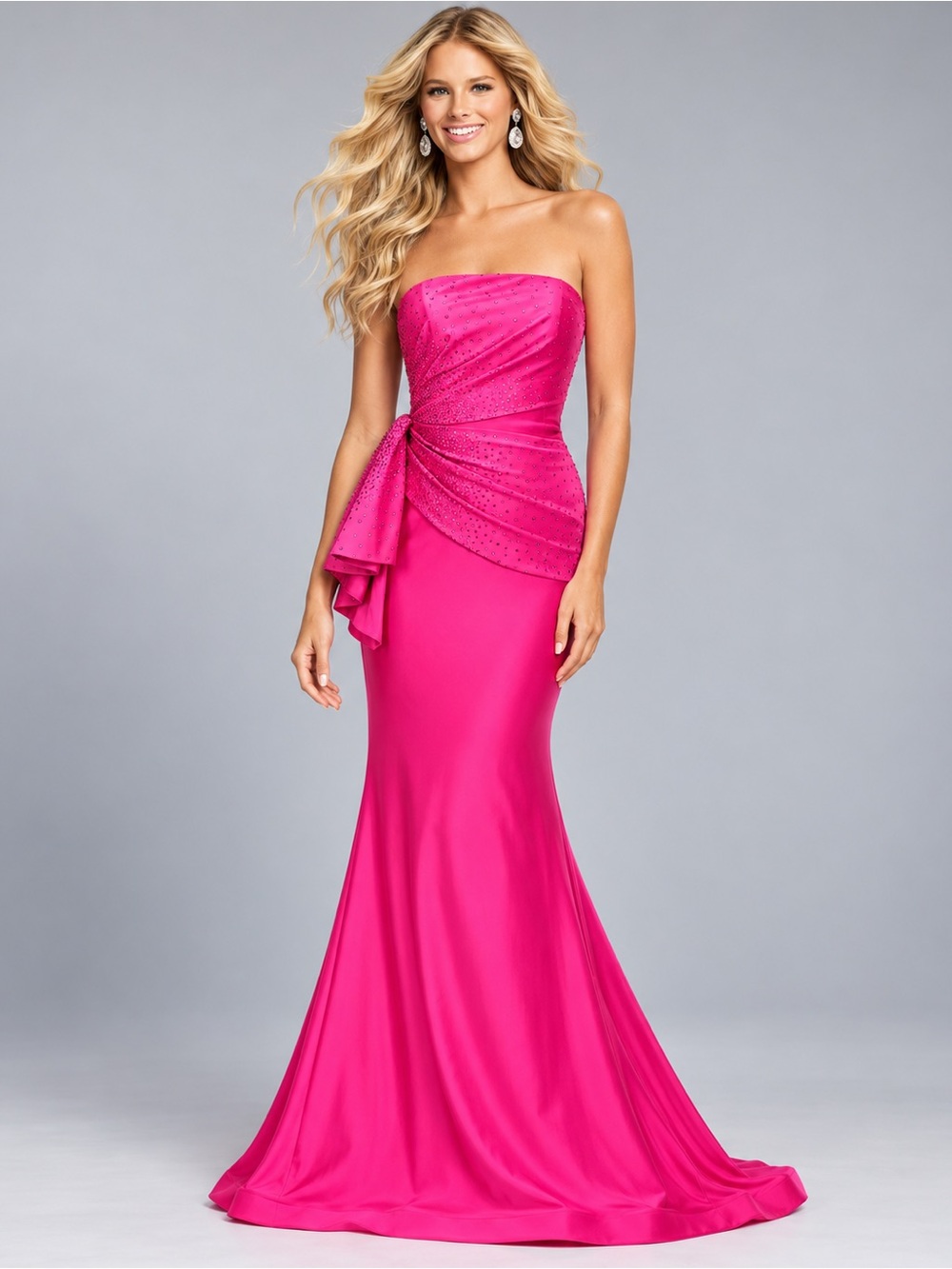 Ashley Lauren Size 0 Hot Pink Strapless Rhinestone GALA Prom Gown NWT Pageant